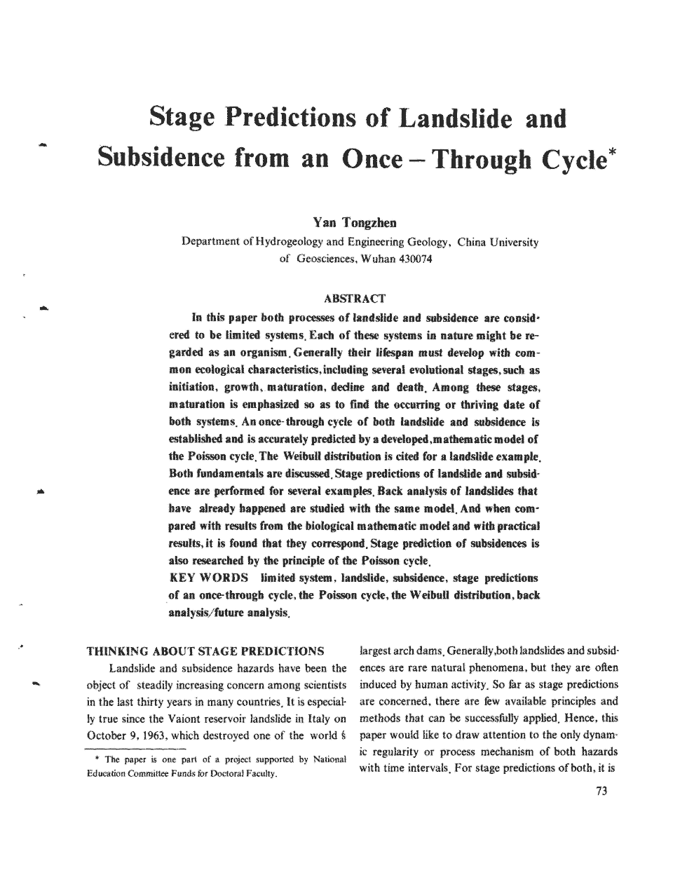 期刊stage predictions of landslide and subsidence from an once