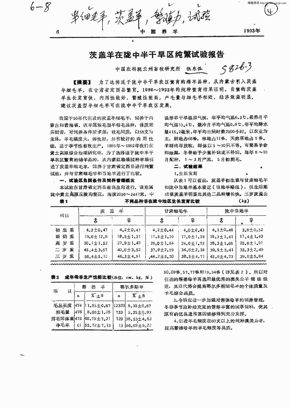 《中国养羊》1993年第3期6-8,共3页张东弧关键词:半细毛羊茨盖羊繁殖