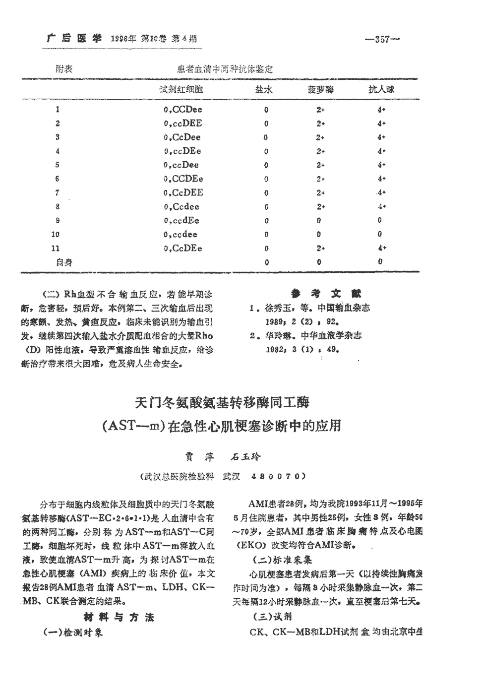 期刊天门冬氨酸氨基转移酶同工酶(ast—m)在急性心肌梗塞诊断中的