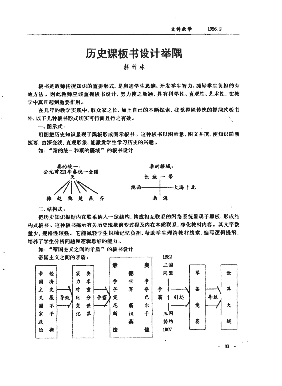 期刊历史课板书设计举隅被引量:1    板书是教师传授知识的重要形式