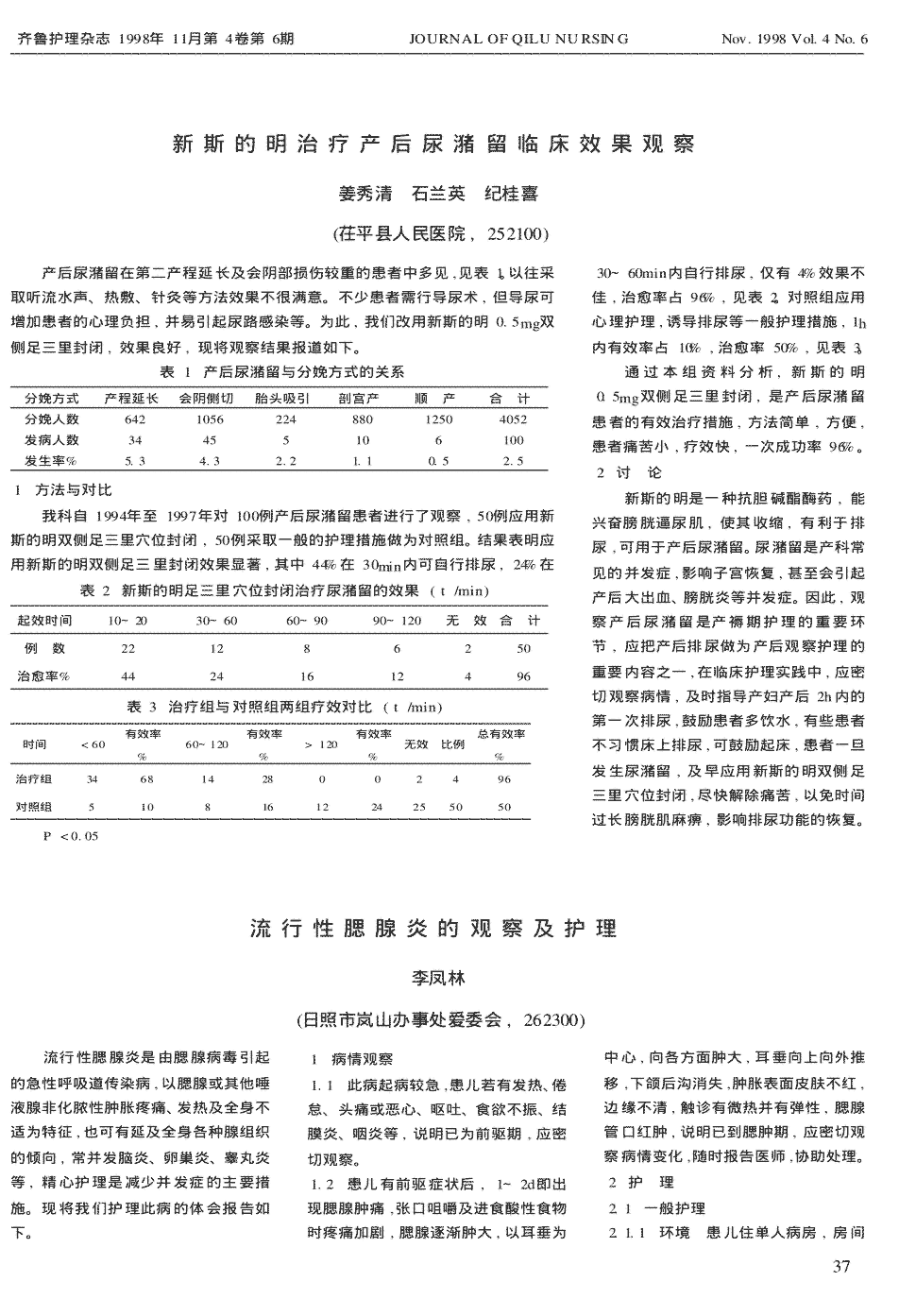 期刊新斯的明治疗产后尿潴留临床效果观察被引量:5      产后尿潴留