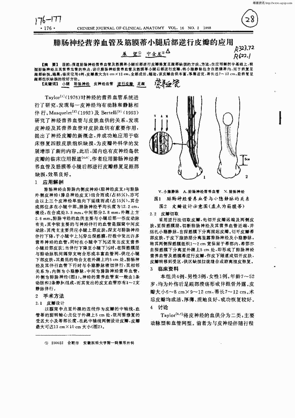 期刊腓肠神经营养血管及筋膜蒂小腿后部逆行皮瓣的应用被引量:55