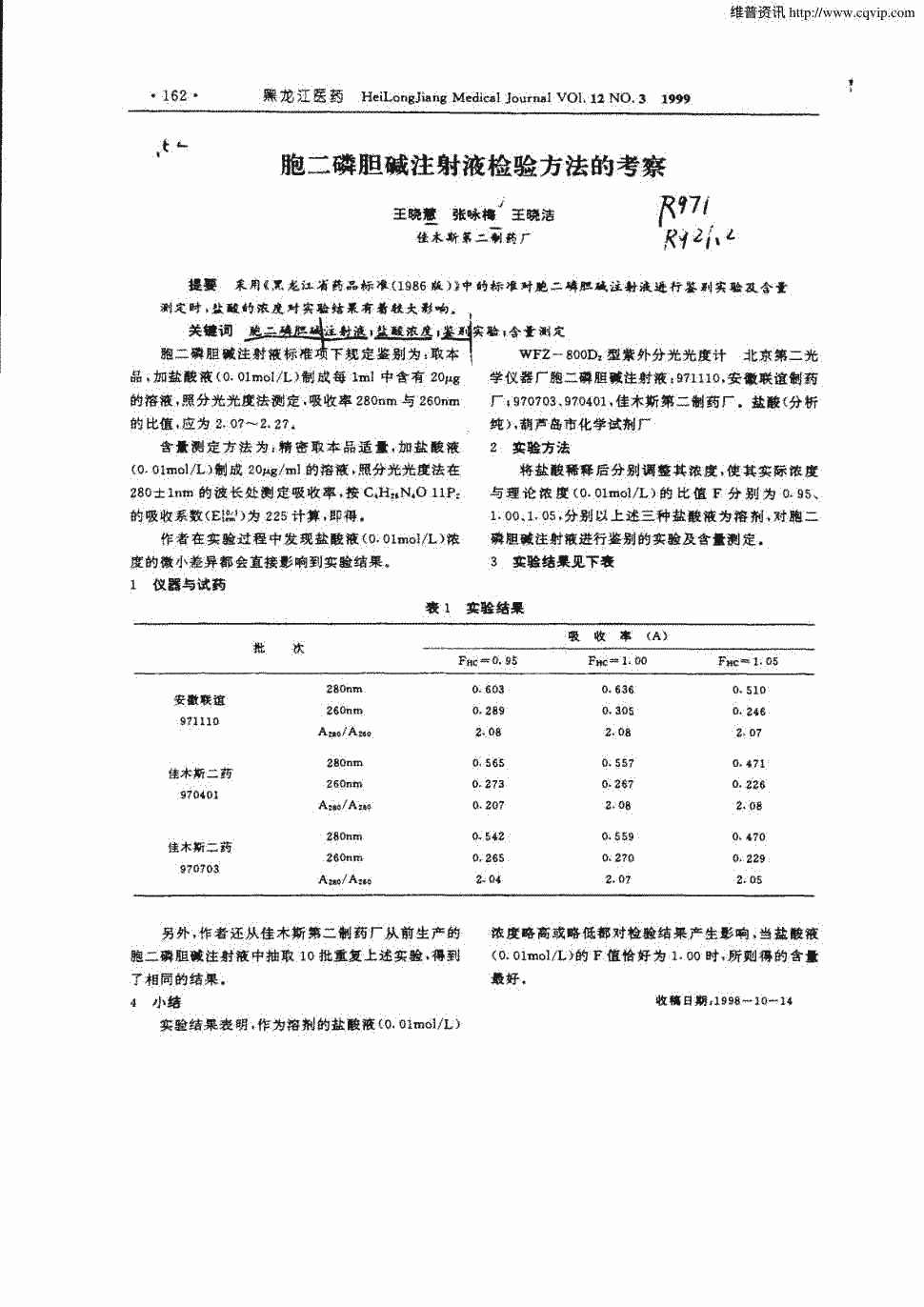 期刊胞二磷胆碱注射液检验方法的考察被引量:1    采用《黑龙江省