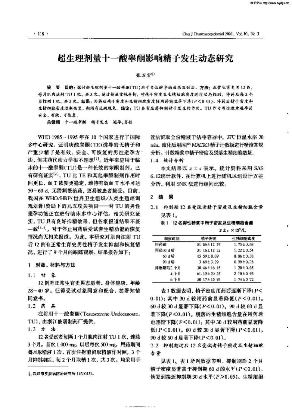 期刊超生理剂量十一酸睾酮影响精子发生动态研究   目的:探讨超生理