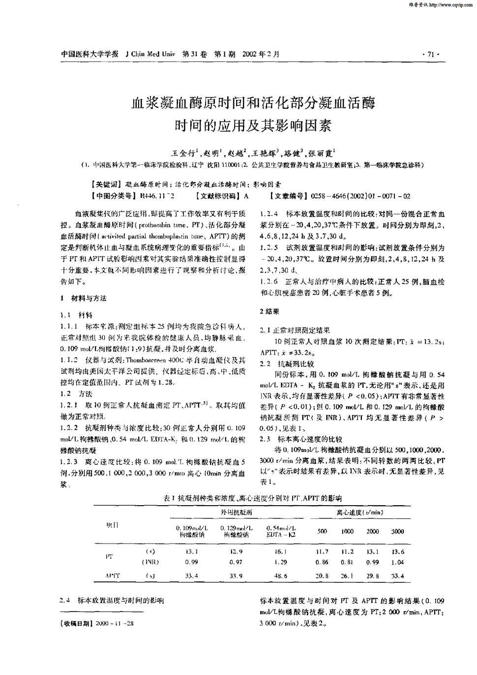 pt),活化部分凝血活酶时间(activited partial thomboplastin time