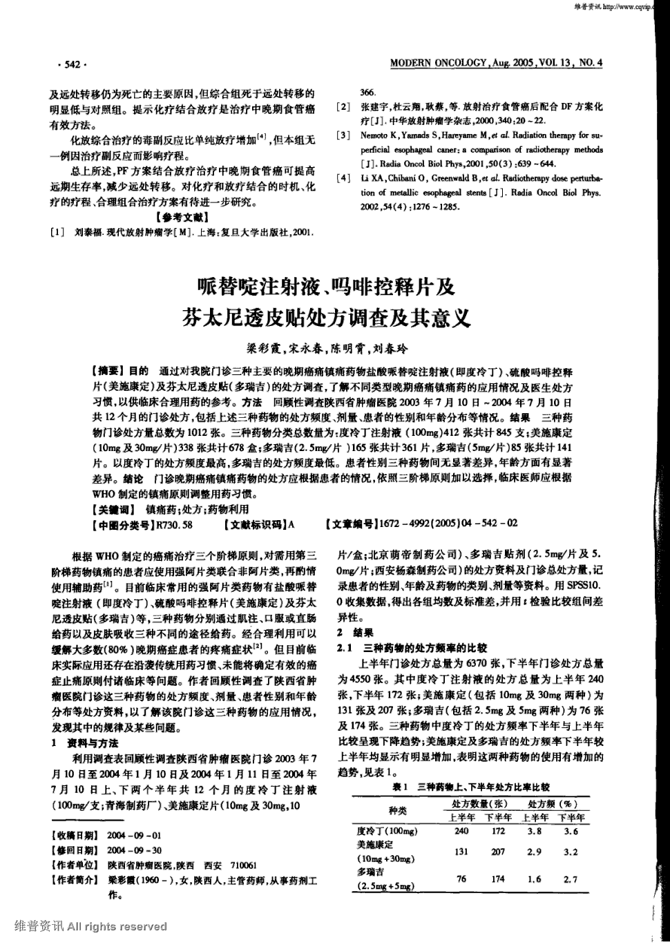 期刊哌替啶注射液,吗啡控释片及芬太尼透皮贴处方调查及其意义