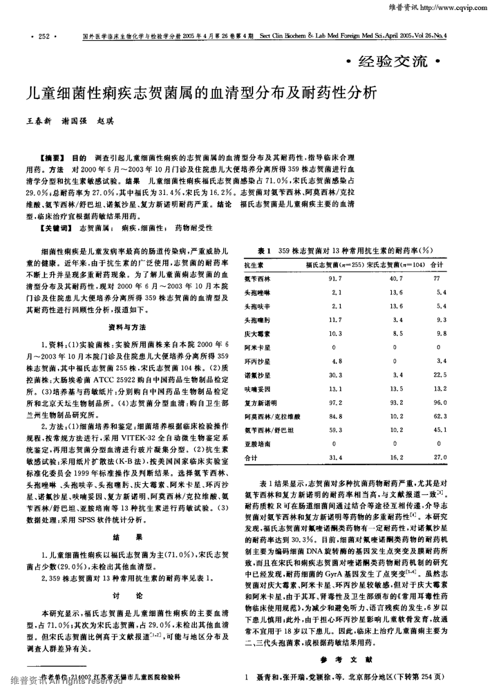 期刊儿童细菌性痢疾志贺菌属的血清型分布及耐药性分析被引量:10