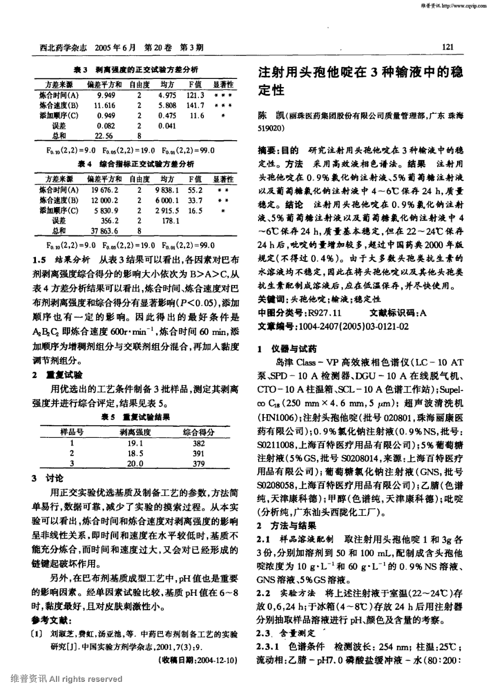 结论注射用头孢他啶在0.9%氯化钠注射液,5%葡萄糖注射.显示全部