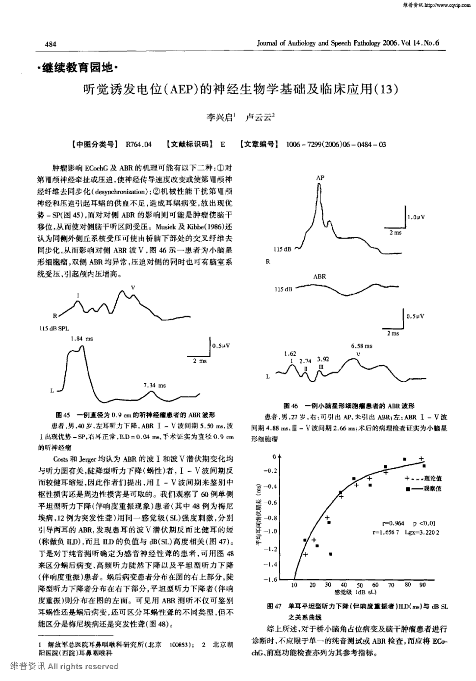 期刊听觉诱发电位(aep)的神经生物学基础及临床应用(13)被引量:1