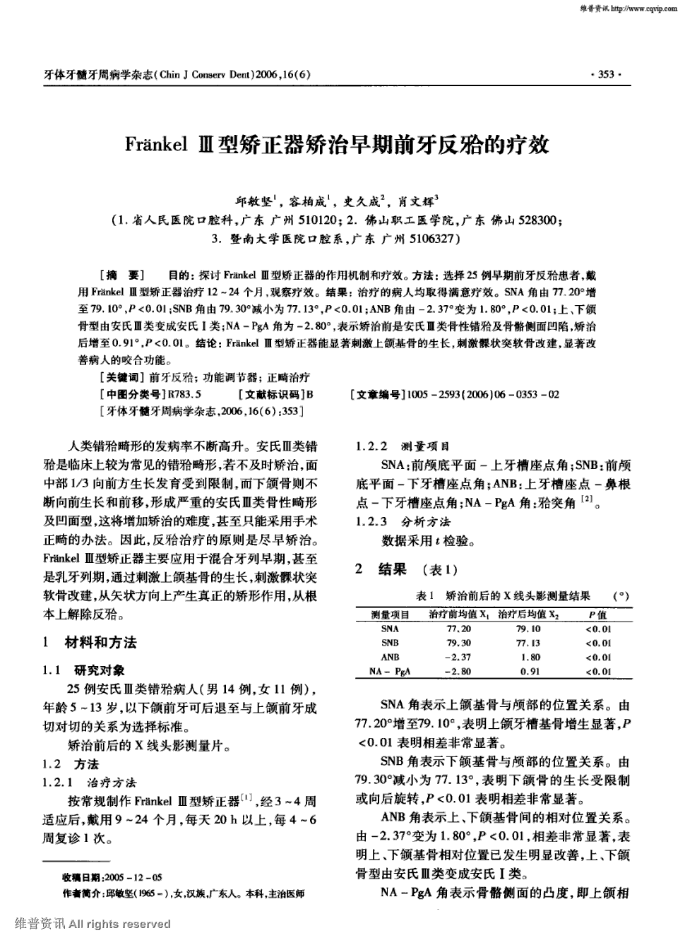 期刊frǎnkelⅢ型矫正器矫治早期前牙反[牙合]的疗效      目的:探讨