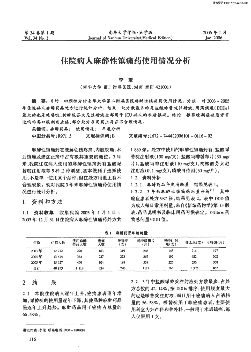 结果处方数最多的是盐酸哌替啶注射液,用药频度(ddds)最大的也是