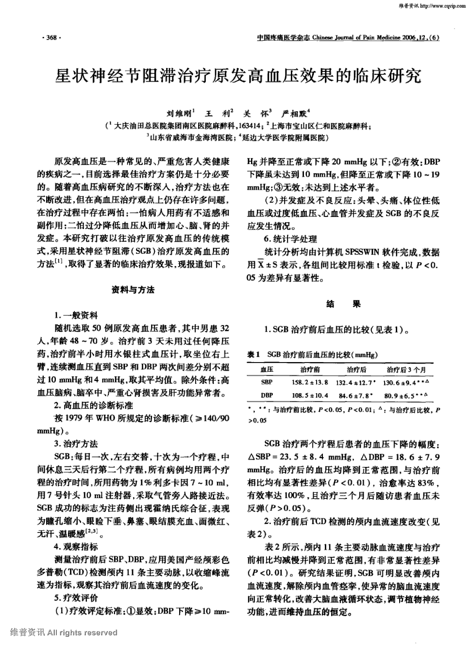 期刊星状神经节阻滞治疗原发高血压效果的临床研究被引量:14      原