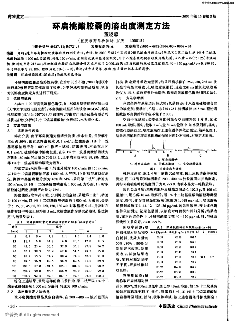 期刊环扁桃酯胶囊的溶出度测定方法   目的:建立环扁桃酯肢囊溶出度