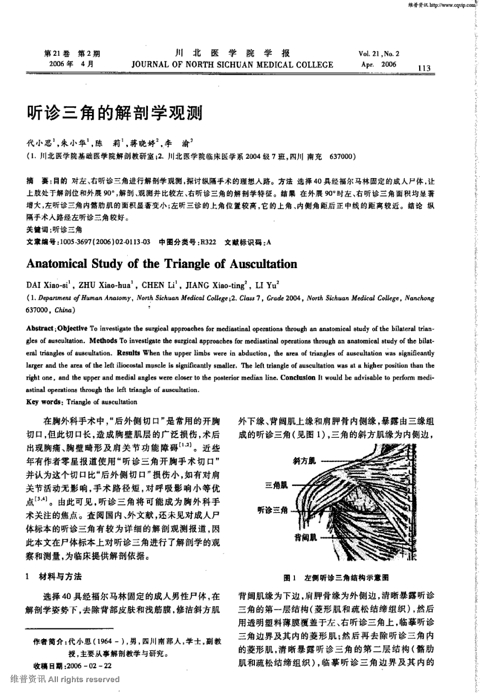 期刊听诊三角的解剖学观测被引量:3       目的 对左,右听诊三角进行