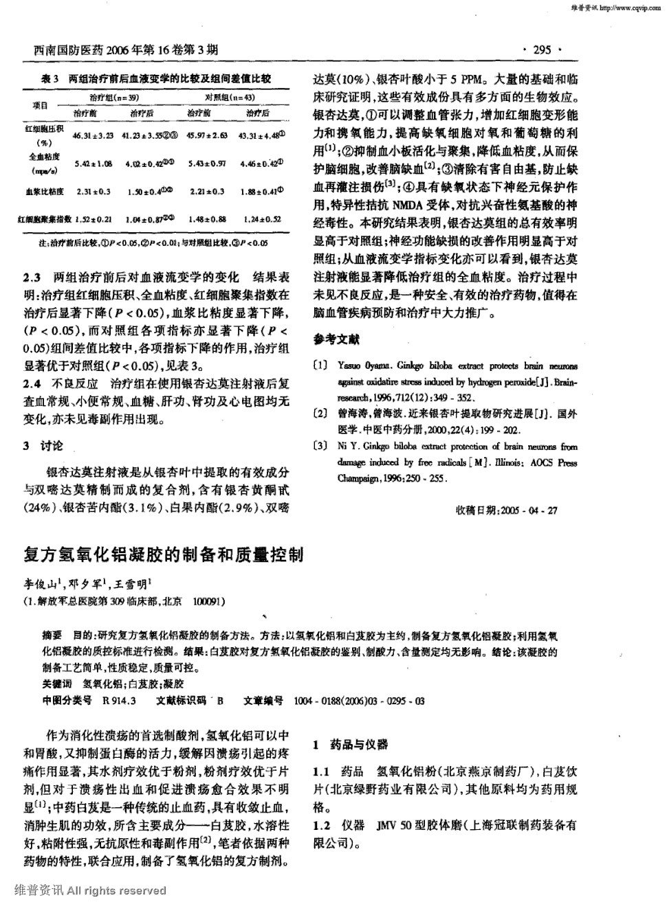 期刊复方氢氧化铝凝胶的制备和质量控制被引量:4     目的:研究复方