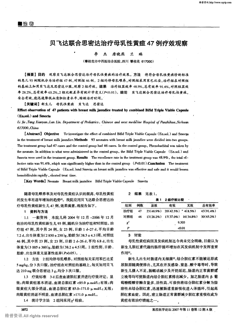 期刊贝飞达联合思密达治疗母乳性黄疸47例疗效观察被引量:1     目的