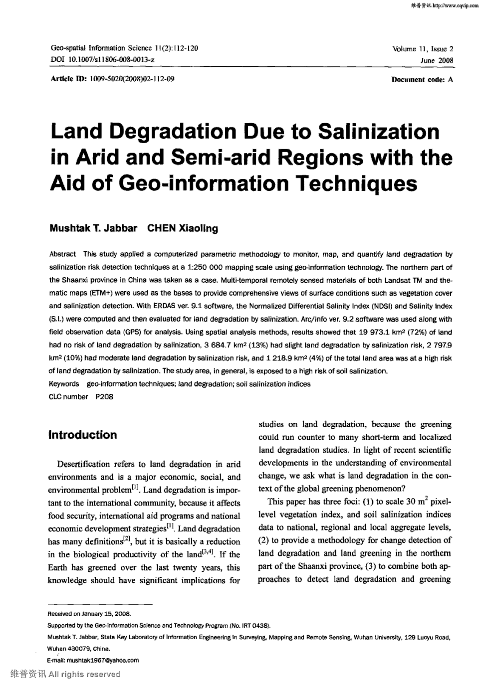 期刊land degradation due to salinization in arid and semi-arid