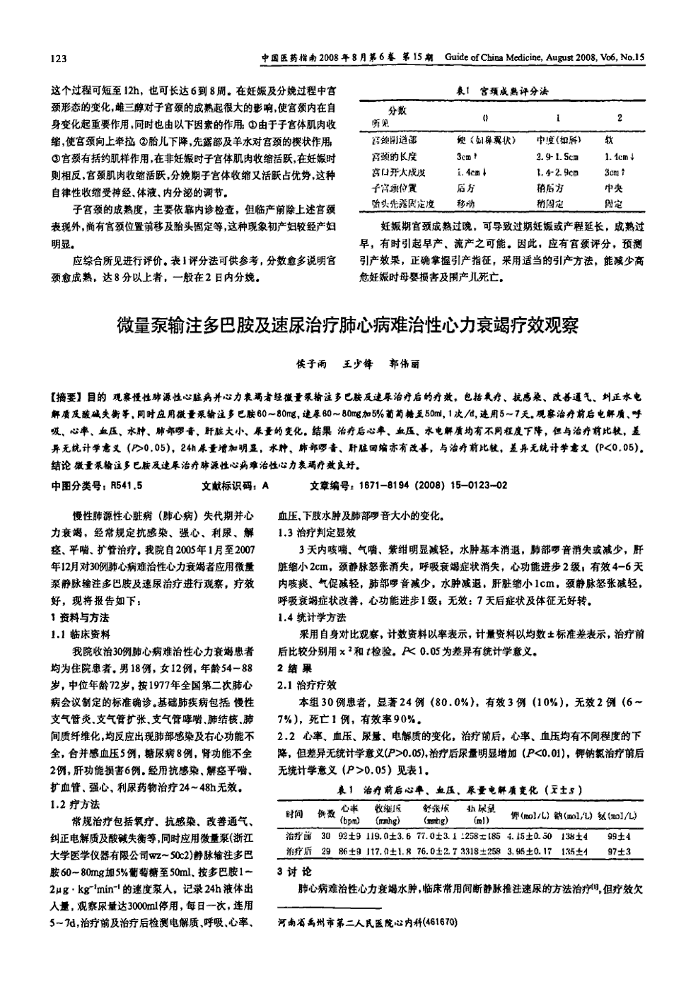 期刊微量泵输注多巴胺及速尿治疗肺心病难治性心力衰竭疗效观察