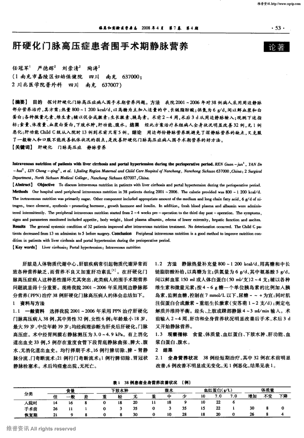 期刊肝硬化门脉高压症患者围手术期静脉营养被引量:1      目的探讨