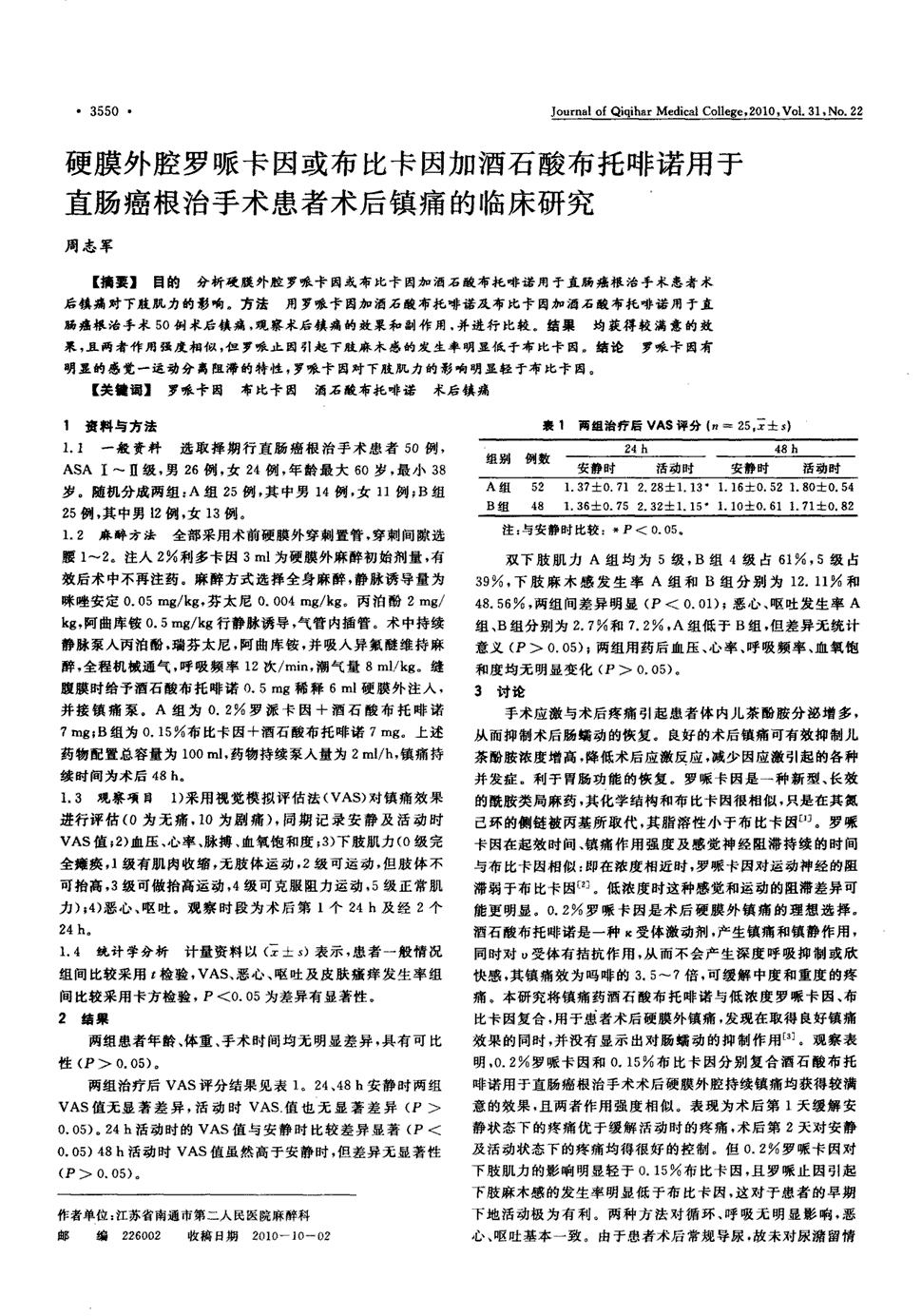 酒石酸布托啡诺用于直肠癌根治手术患者术后镇痛的临床研究被引量:2