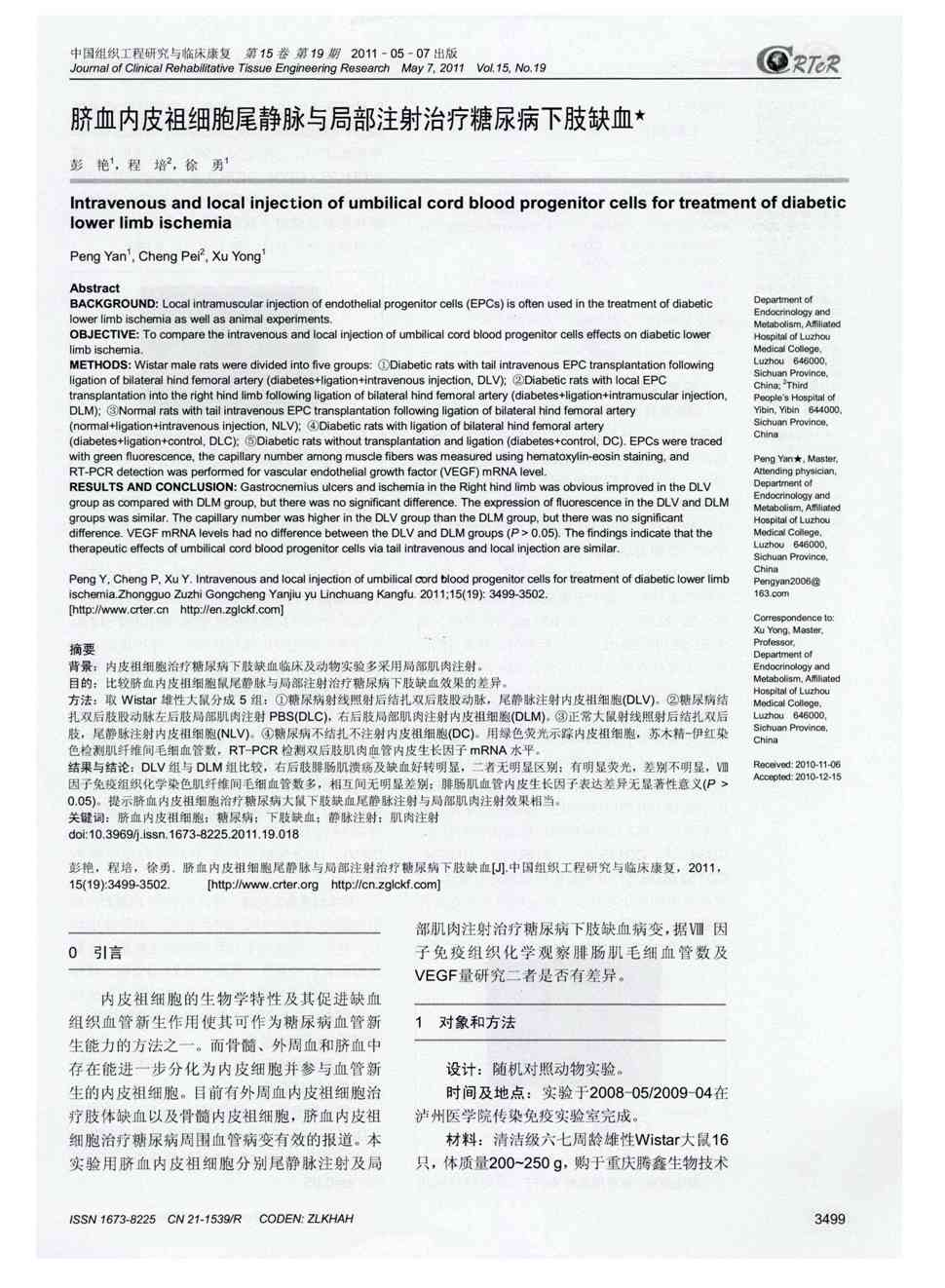 雄性大鼠分成5组:①糖尿病射线照射后结扎双后肢股动脉,尾静脉注射