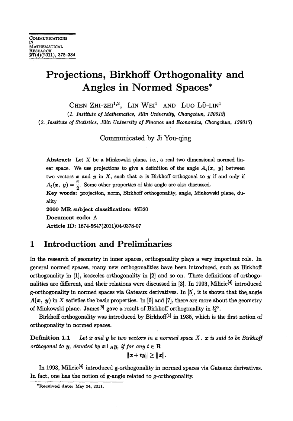 期刊projections,birkhofforthogonalityandanglesinnormedspaces