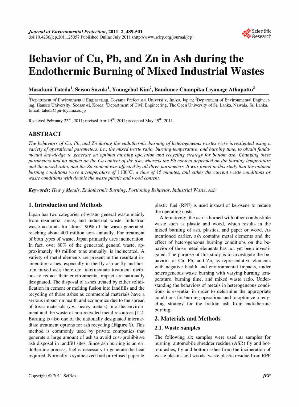 期刊behaviorofcu,pb,andzninashduringtheendothermicburningof