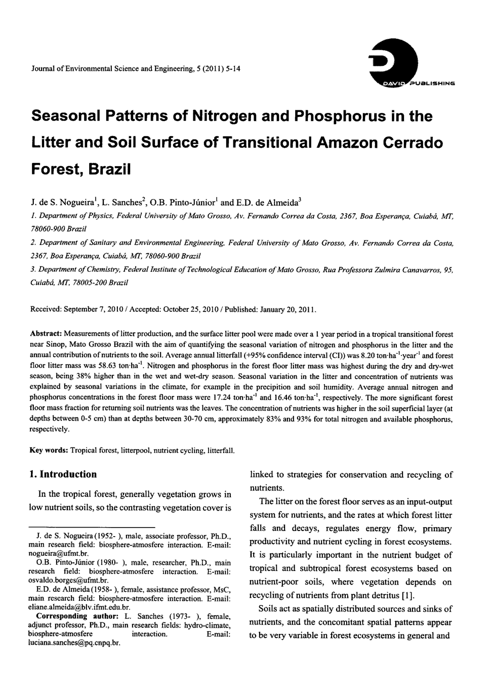 期刊seasonal patterns of nitrogen and phosphorus in the litter