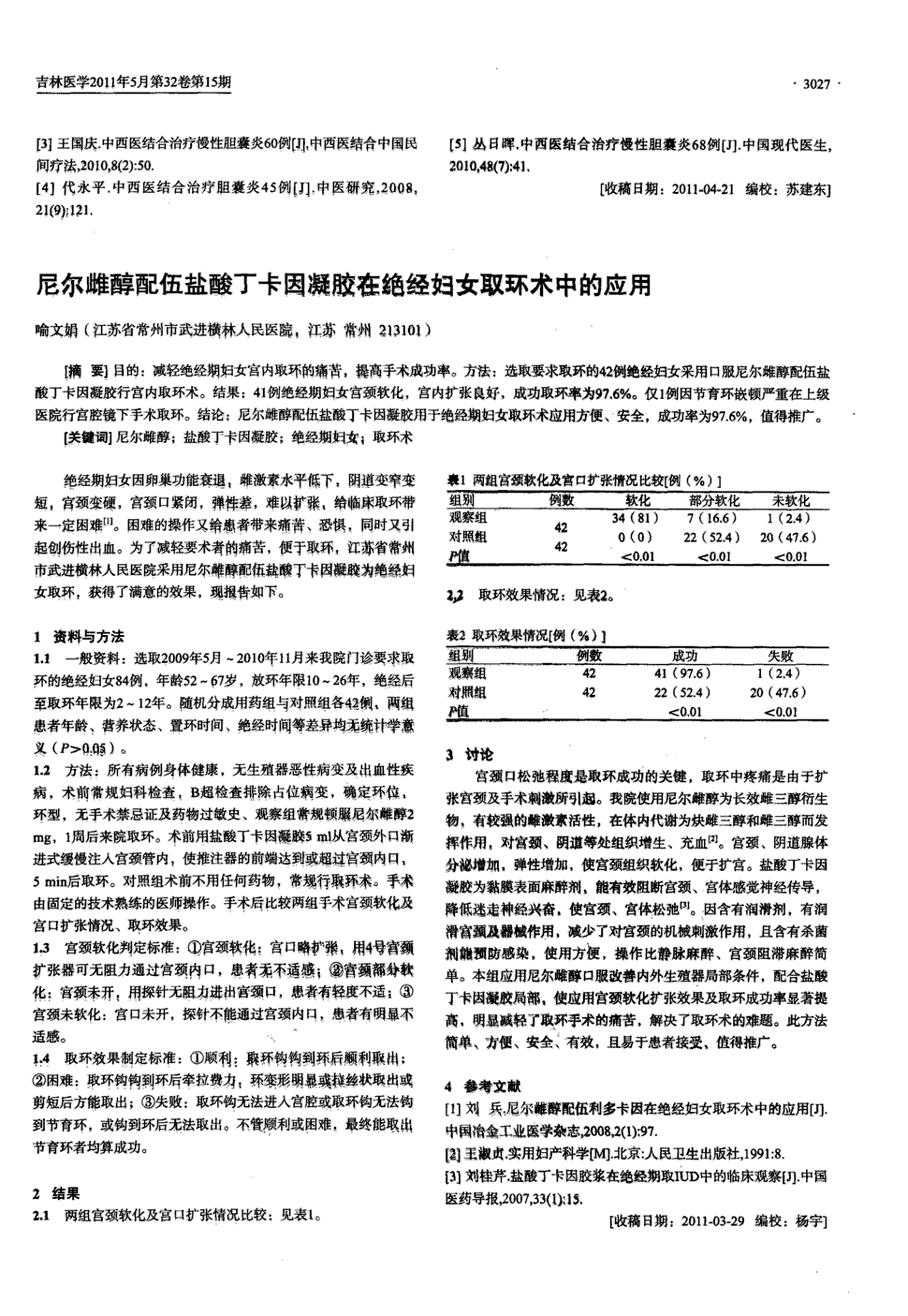 期刊尼尔雌醇配伍盐酸丁卡因凝胶在绝经妇女取环术中的应用   目的