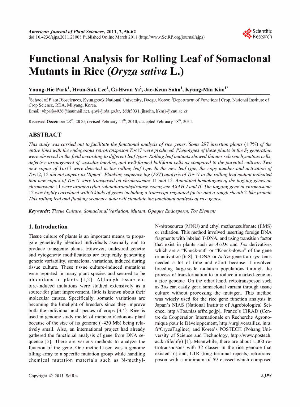 analysisforrollingleafofsomaclonalmutantsinrice(oryzasatival