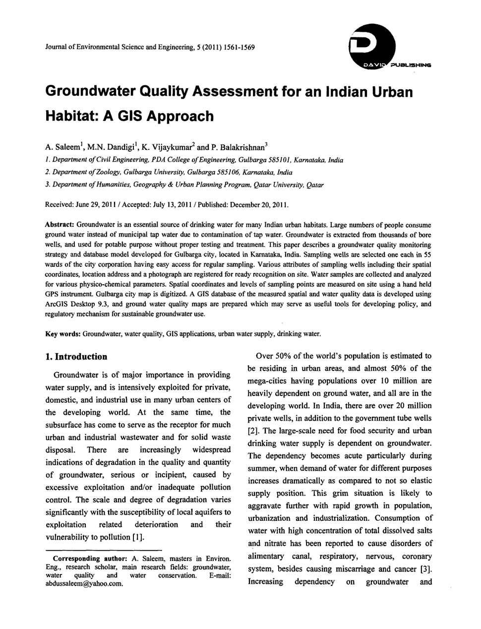 期刊groundwaterqualityassessmentforanindianurbanhabitat:agis