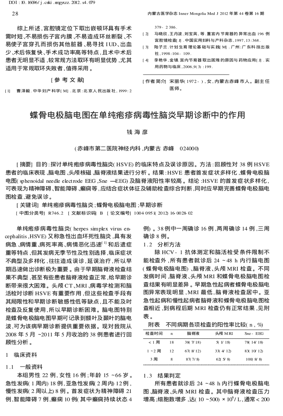 期刊蝶骨电极脑电图在单纯疱疹病毒性脑炎早期诊断中的作用   目的