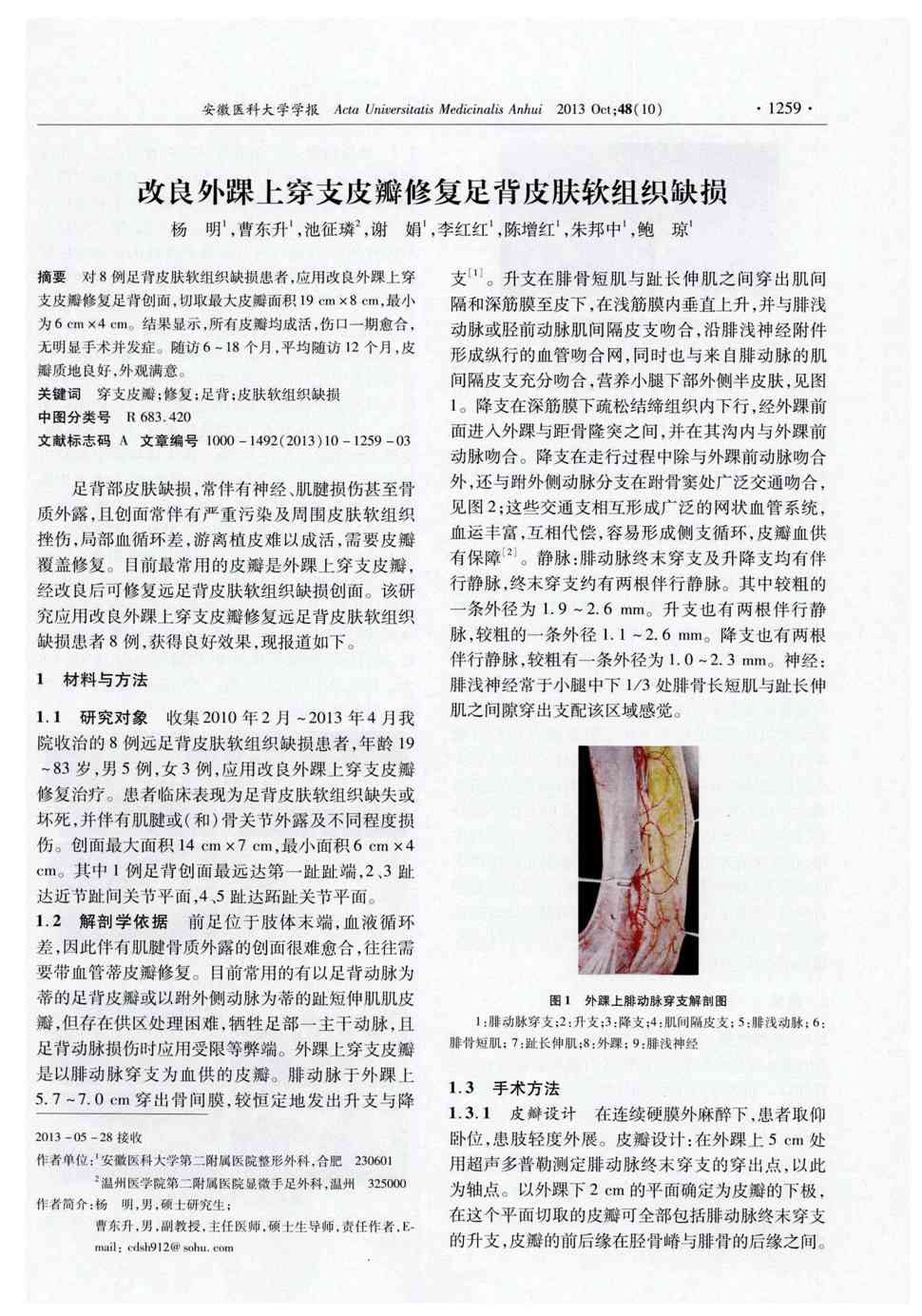 期刊改良外踝上穿支皮瓣修复足背皮肤软组织缺损被引量:6