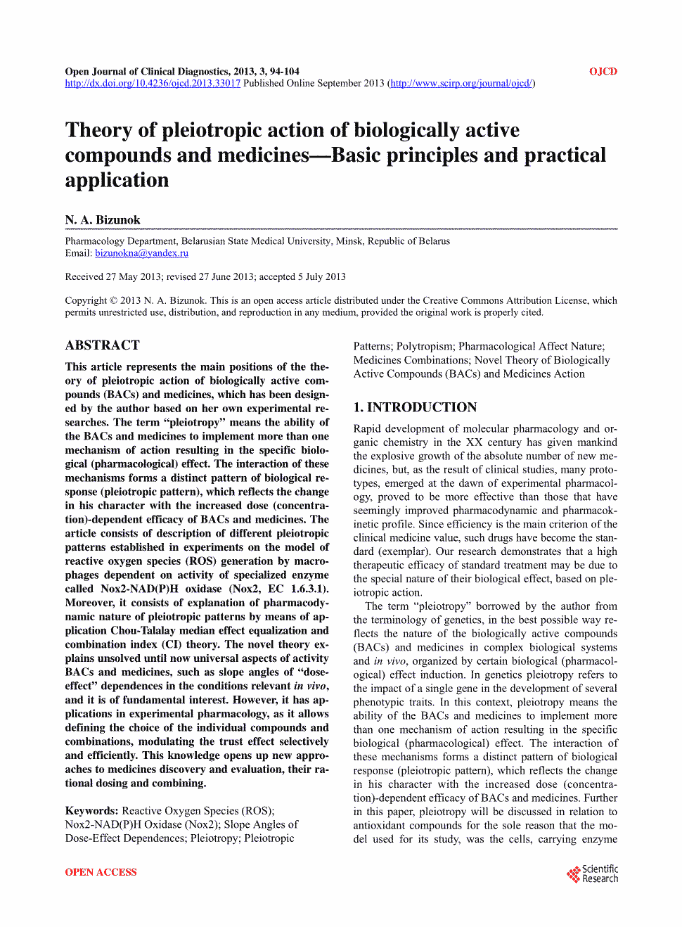 期刊theory of pleiotropic action of biologically active