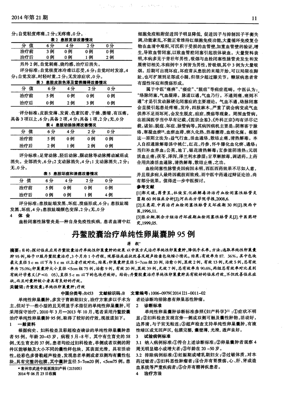 期刊丹鳖胶囊治疗单纯性卵巢囊肿95例被引量:2   目的:探讨临床应用