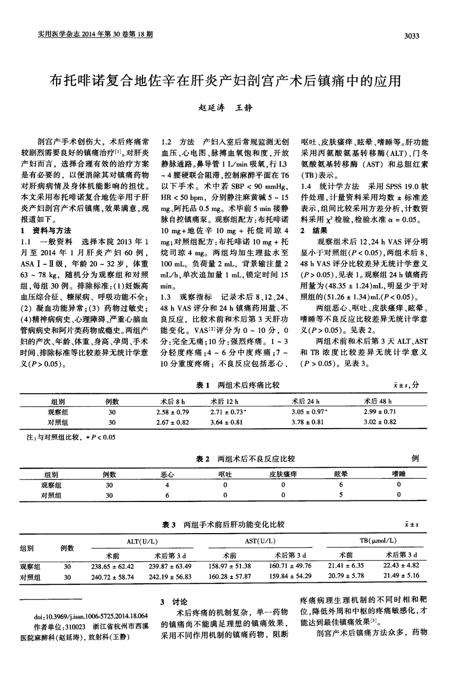 本文采用布托啡诺复合地佐辛用于肝炎产妇剖宫产术后镇痛,效果满意.