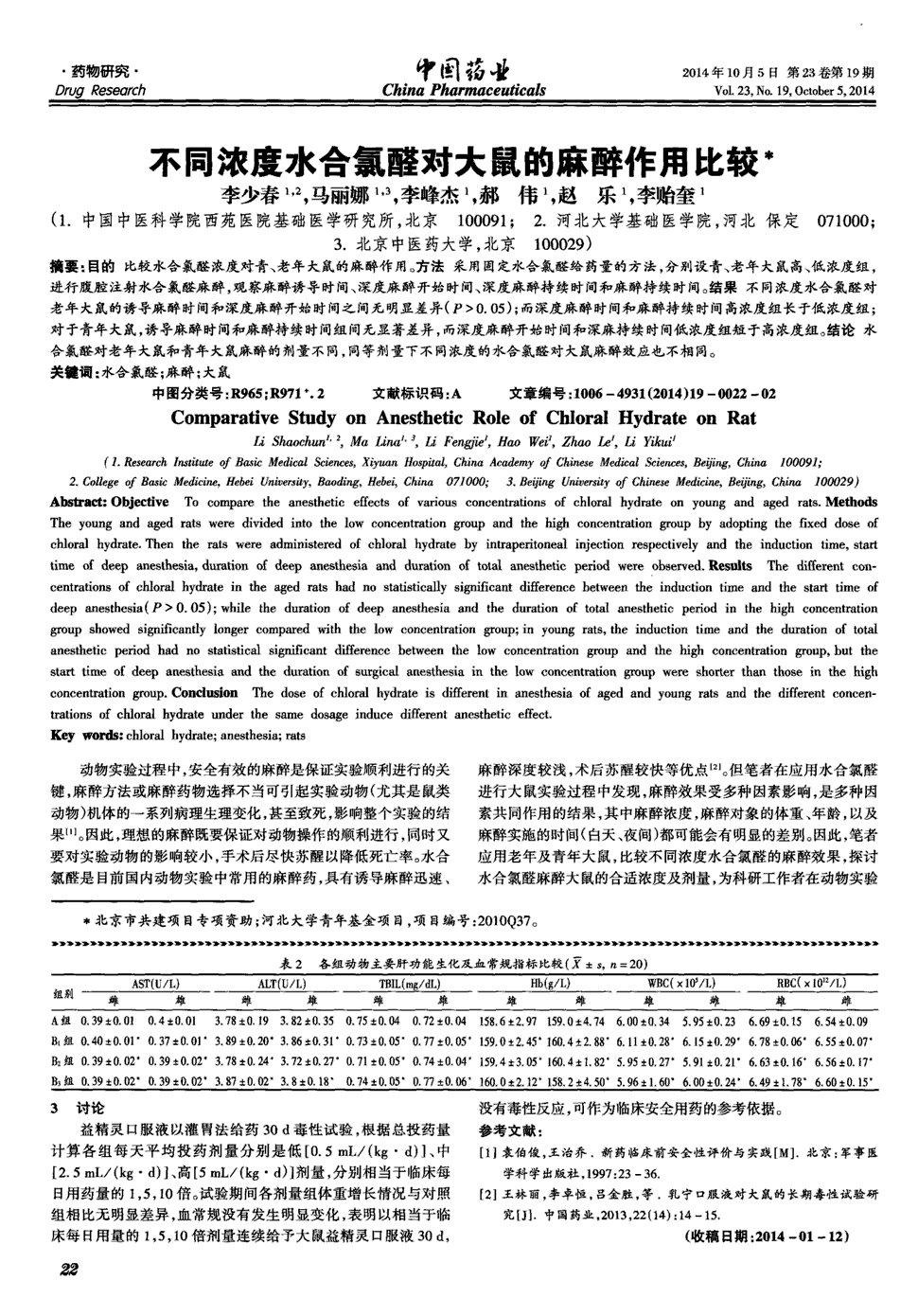 期刊不同浓度水合氯醛对大鼠的麻醉作用比较被引量:17