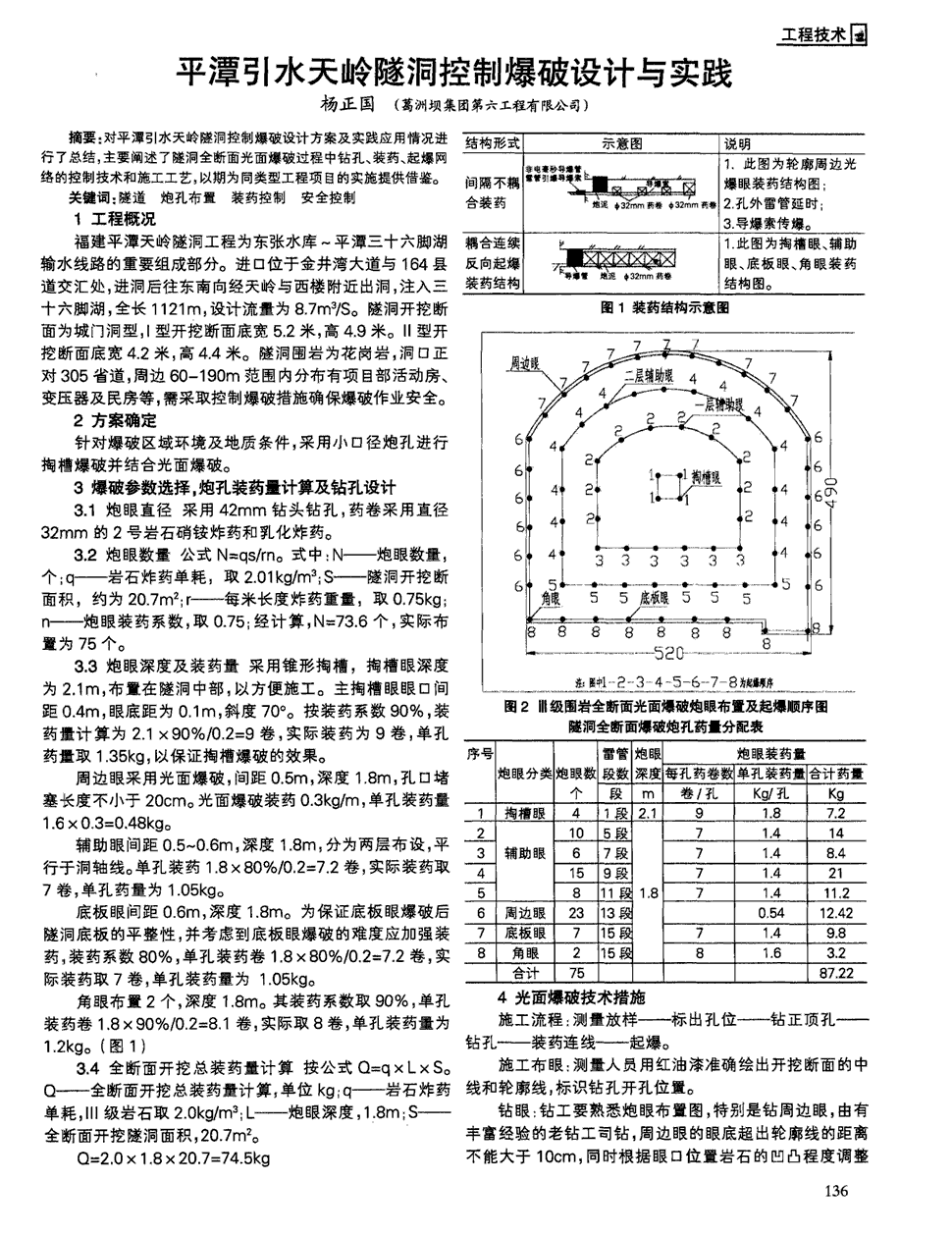 主要阐述了隧洞全断面光面爆破过程中钻孔,装药,起爆网络的控制技术和