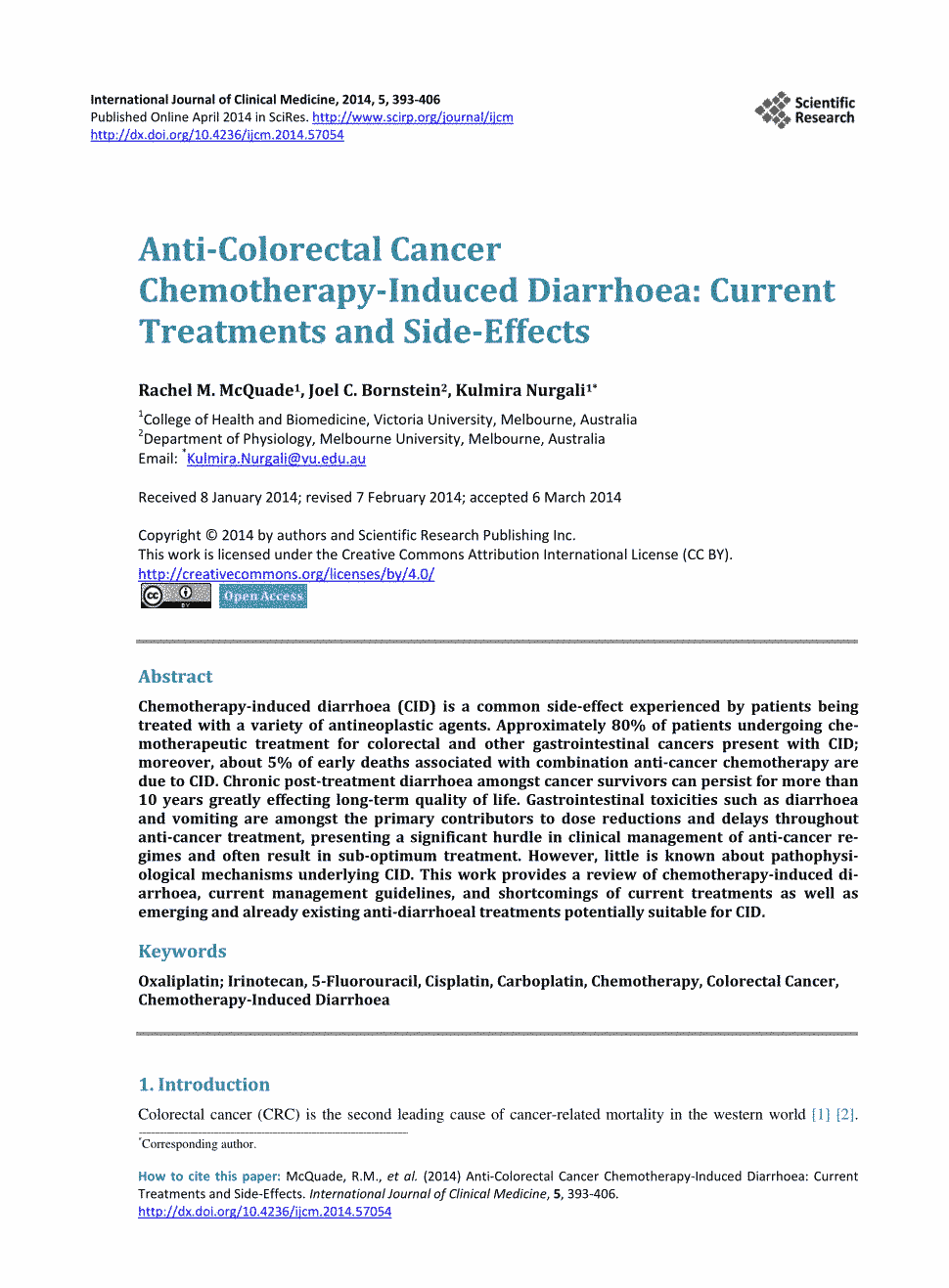 期刊anti-colorectal cancer chemotherapy-induced diarrhoea