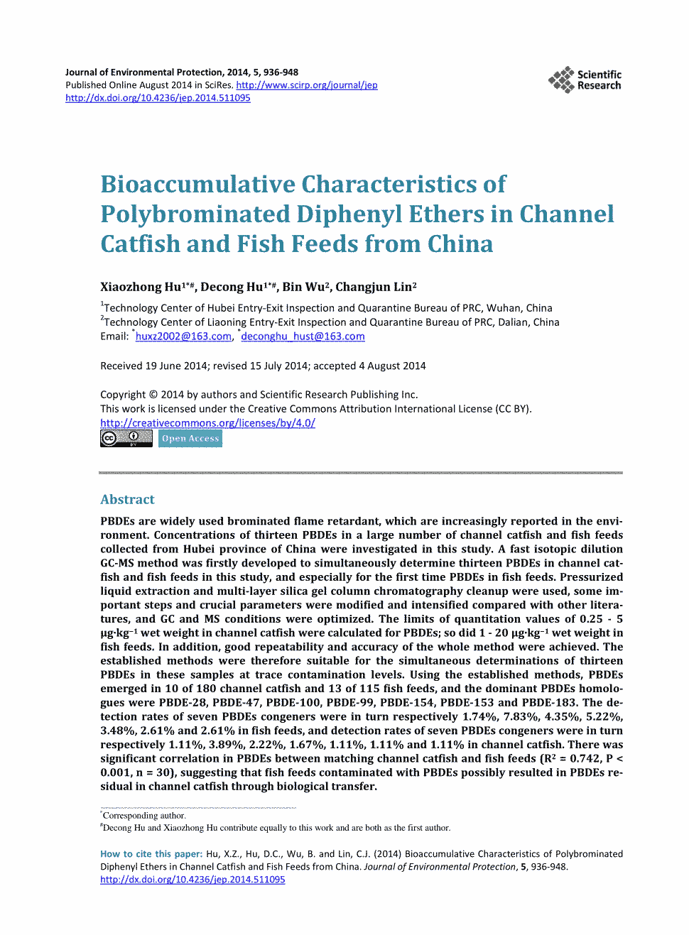 期刊bioaccumulative characteristics of polybrominated diphenyl