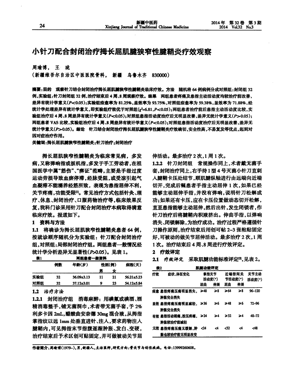 期刊小针刀配合封闭治疗拇长屈肌腱狭窄性腱鞘炎疗效观察被引量:10