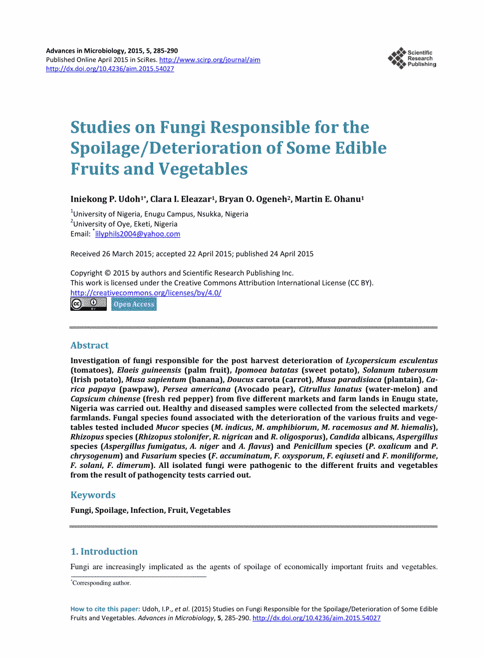 期刊studies on fungi responsible for the spoilage/deterioration