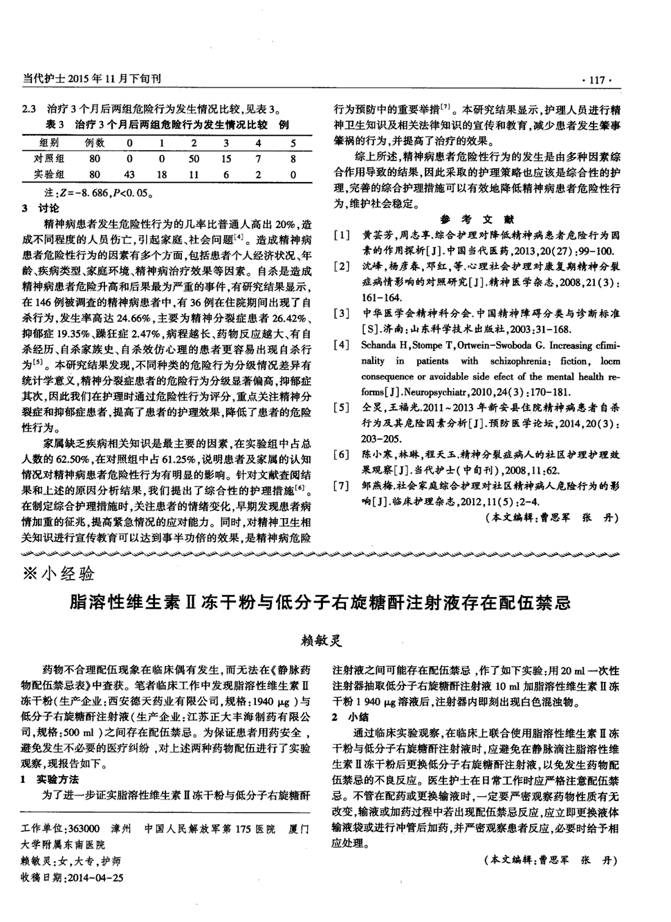 期刊脂溶性维生素Ⅱ冻干粉与低分子右旋糖酐注射液存在配伍禁忌