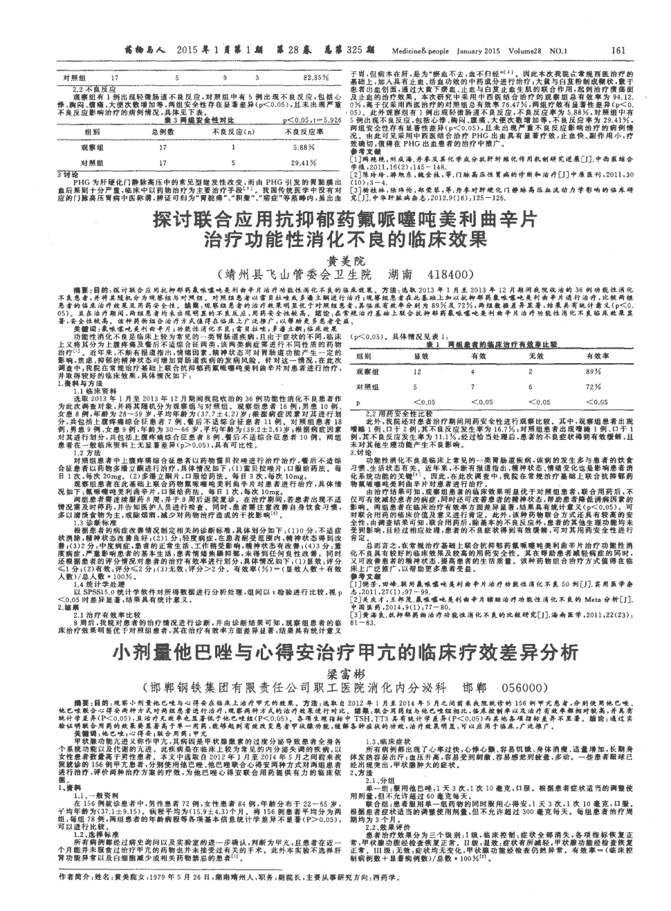 期刊小剂量他巴唑与心得安治疗甲亢的临床疗效差异分析   目的:观察