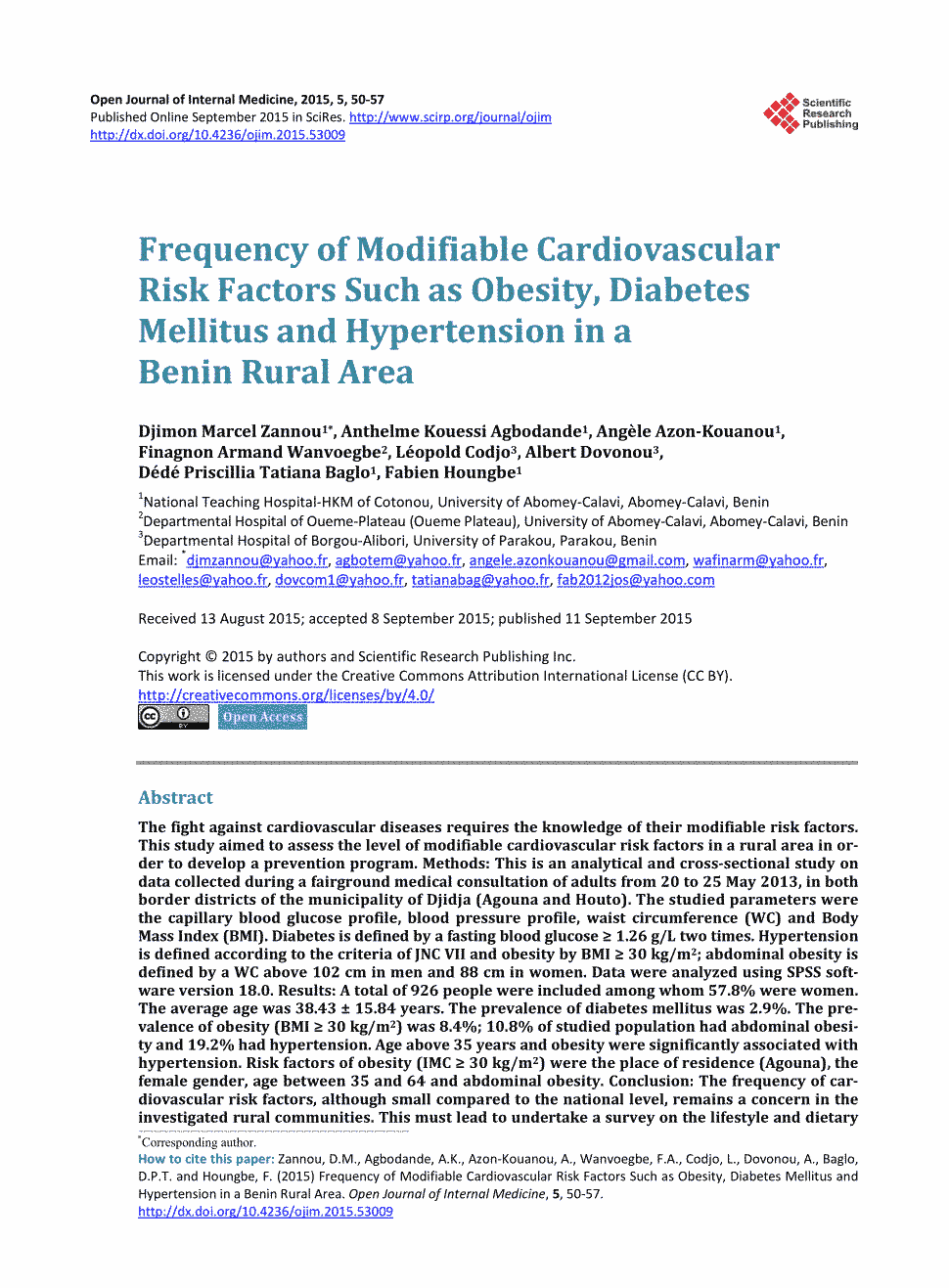 thisstudyaimedtoassessthelevelofmodifiablecardiovascularrisk