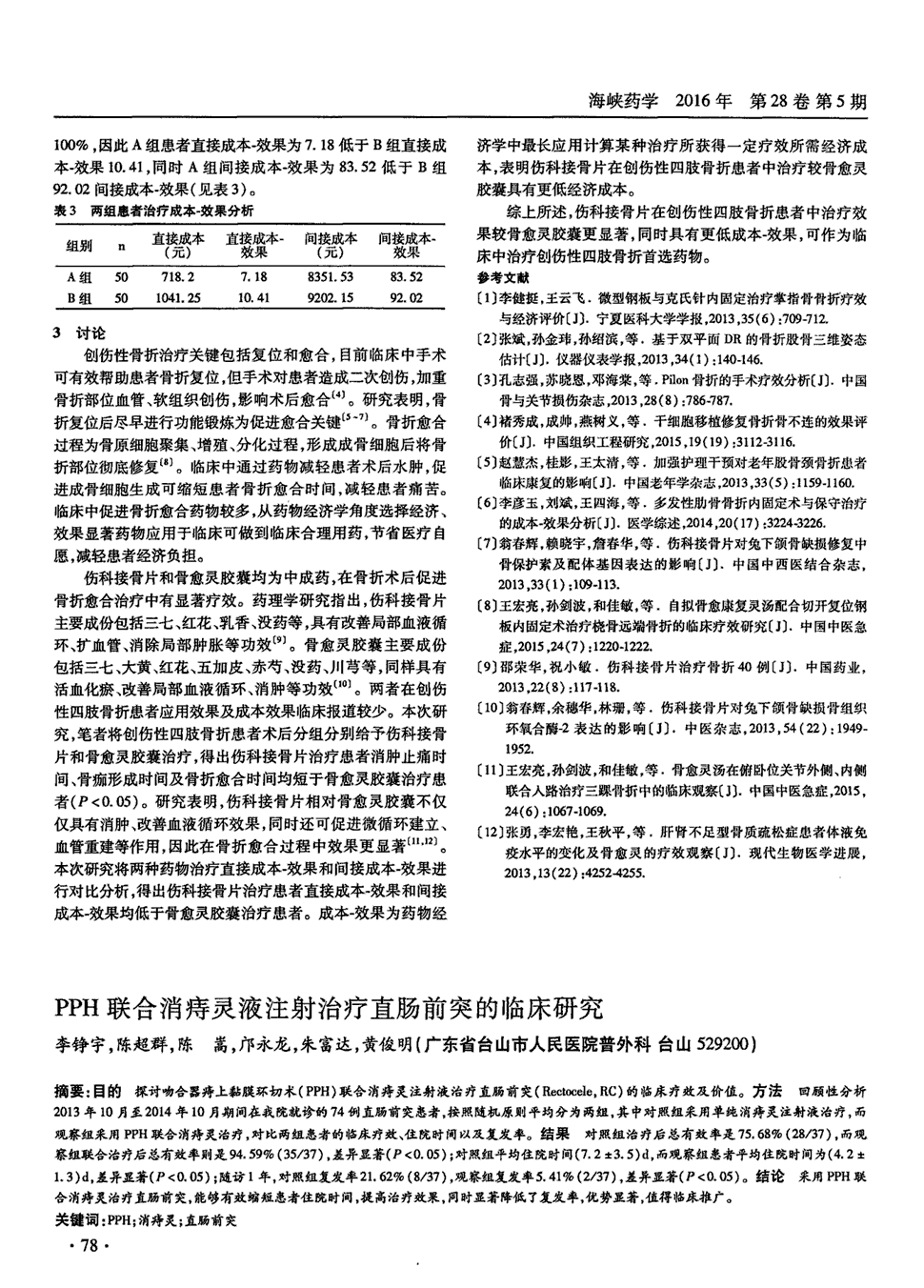 吻合器痔上黏膜环切术(pph)联合消痔灵注射液治疗直肠前突(rectocele