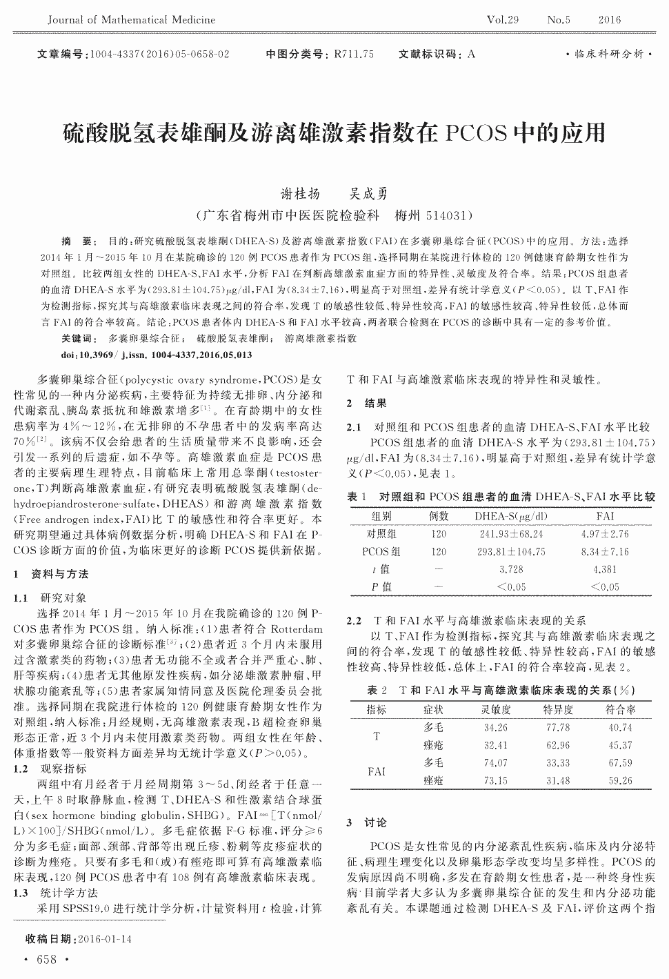 期刊硫酸脱氢表雄酮及游离雄激素指数在pcos中的应用    目的:研究