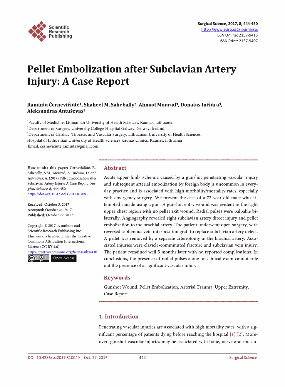 期刊pelletembolizationaftersubclavianarteryinjury:acasereport