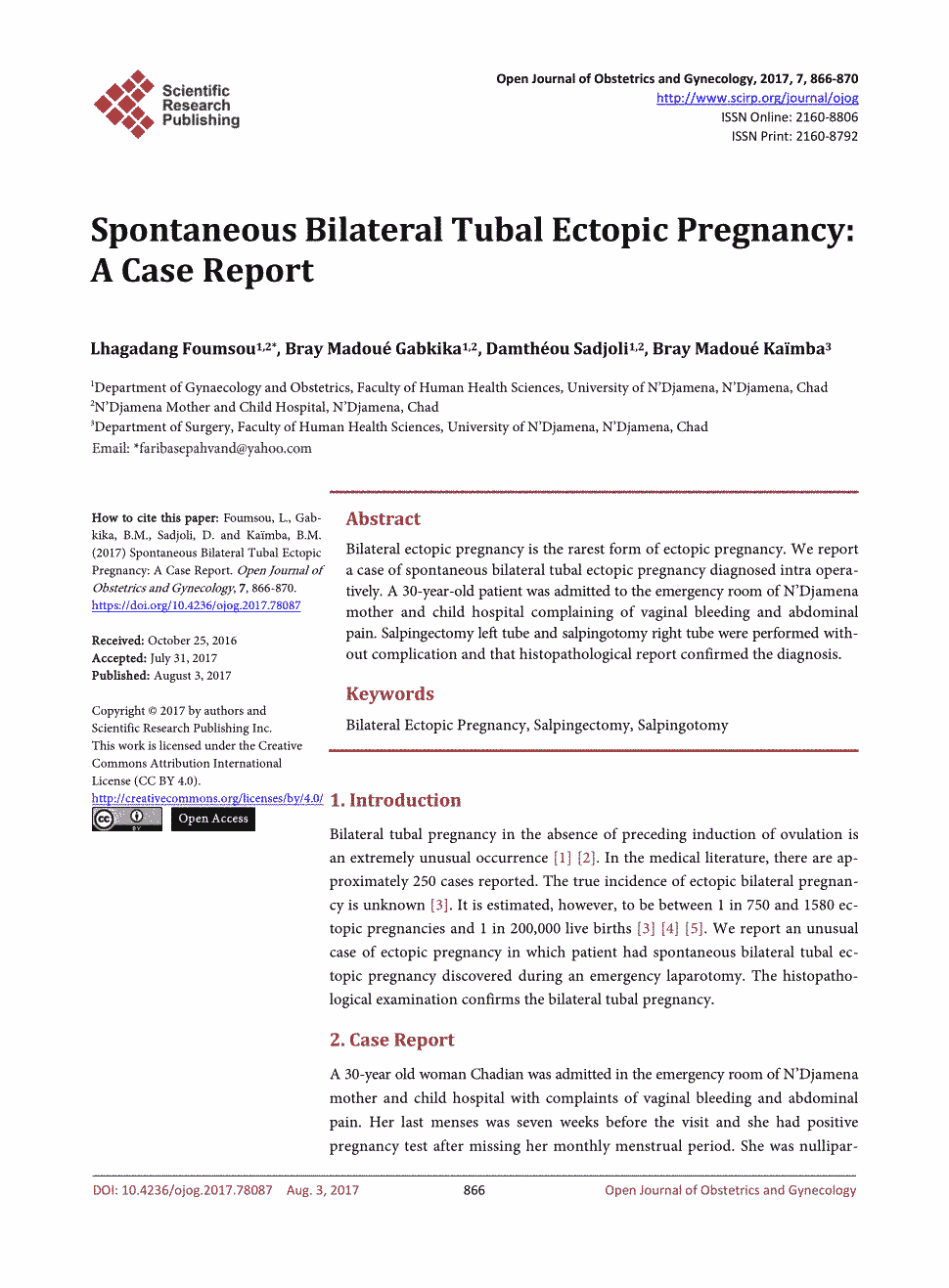 期刊spontaneous bilateral tubal ectopic pregnancy: a case