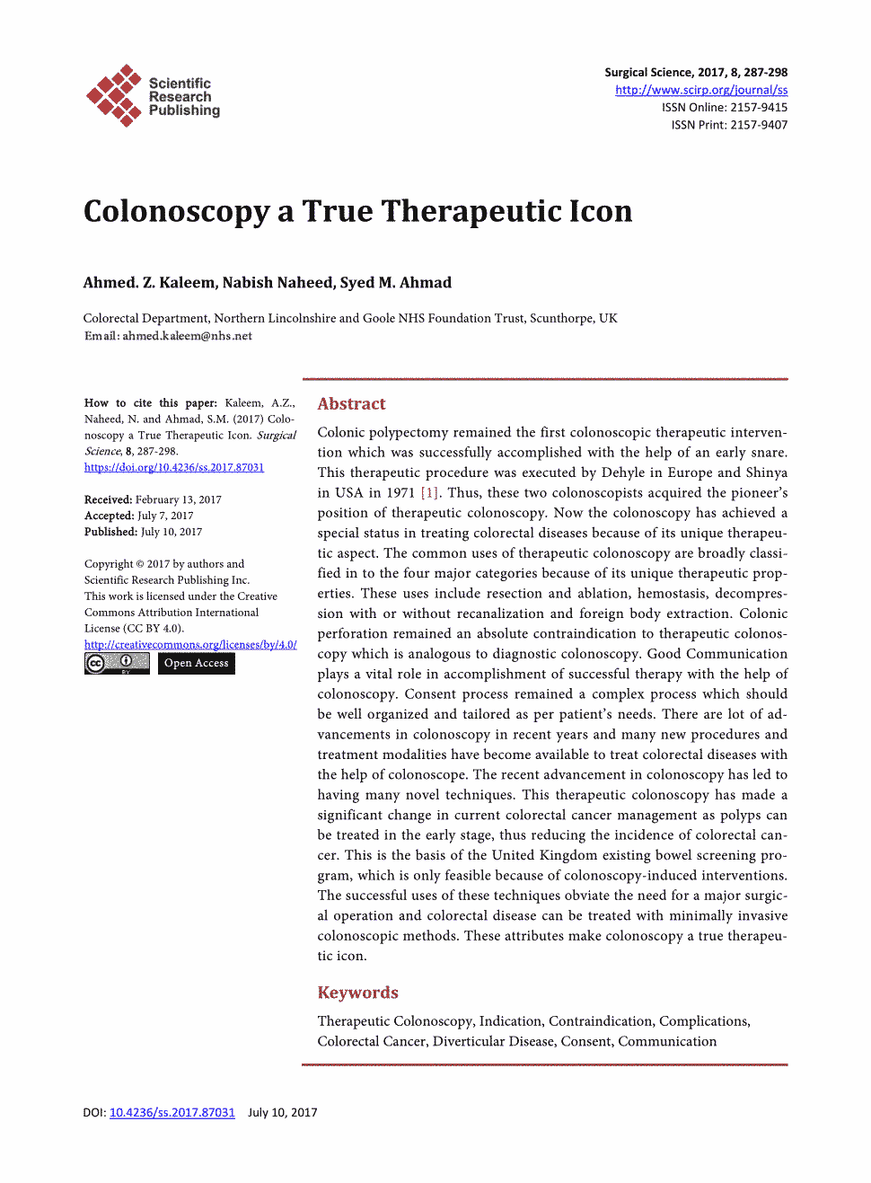 期刊colonoscopy a true therapeutic icon     colonic polypectomy